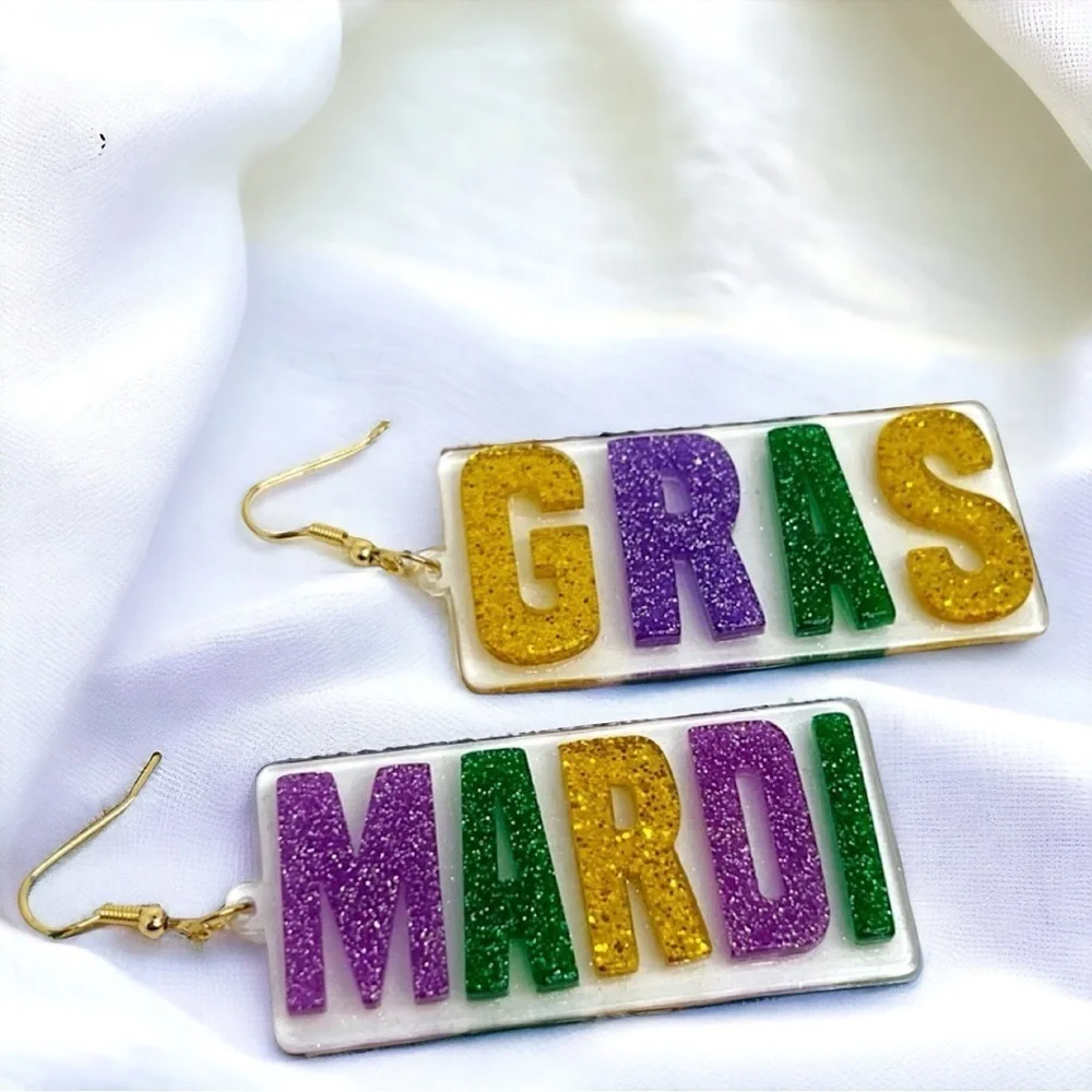 Jazz Up Your Look: Mardi Gras Dangle Earrings! 💜💚💛NWT Carnival Accessories!